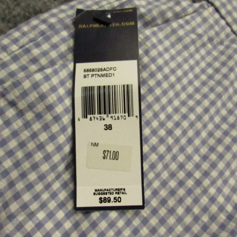 Polo Ralph Lauren Shorts Mens 38x9.5 Seersucker Chino Blue Gingham‎ Check